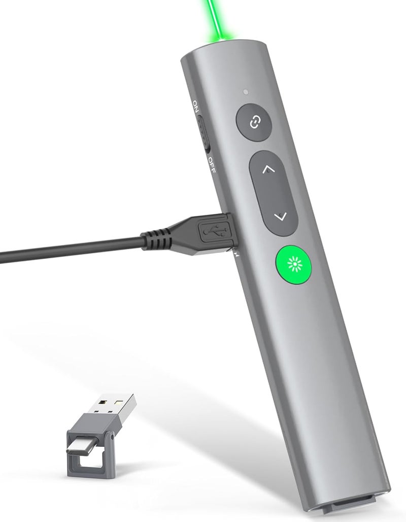 PPTSLID Presentation Clickers for PowerPoint Presentations, [Aluminum Alloy] + [2 in 1 USB C/A] PowerPoint Clicker with Laser Pointer Wireless Presenter PPT Slide Remote Control Clicker for Mac, Computer - Image 1